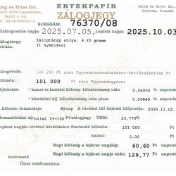 S-76370 sz. zálogjegy