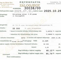 K-30038 sz. zálogjegy