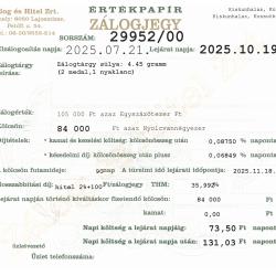 K-29952 sz. zálogjegy