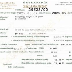K-29623 sz. zálogjegy