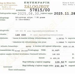 U-57815 sz. zálogjegy
