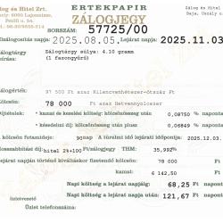 U-57725 sz. zálogjegy