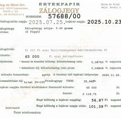 U-57688 sz. zálogjegy