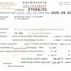 U-57066 sz. zálogjegy
