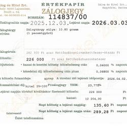 N-114837 sz. zálogjegy