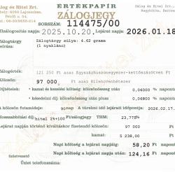 N-114475 sz. zálogjegy