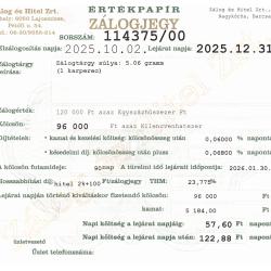 N-114375 sz. zálogjegy