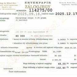 N-114275 sz. zálogjegy