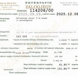 N-114206 sz. zálogjegy