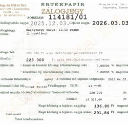 N-114181 sz. zálogjegy
