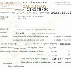 N-114178 sz. zálogjegy