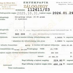 N-112611 sz. zálogjegy