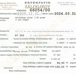 L-66054 sz. zálogjegy