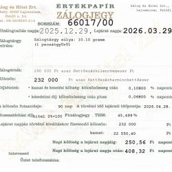 L-66017 sz. zálogjegy