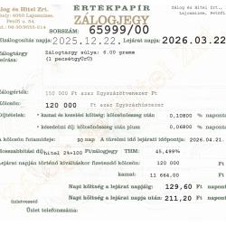 L-65999 sz. zálogjegy
