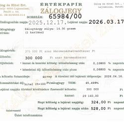 L-65984 sz. zálogjegy