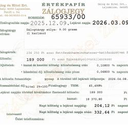 L-65933 sz. zálogjegy