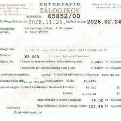 L-65852 sz. zálogjegy