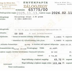 L-65775 sz. zálogjegy