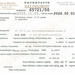 L-65721 sz. zálogjegy