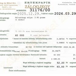 K-31176 sz. zálogjegy