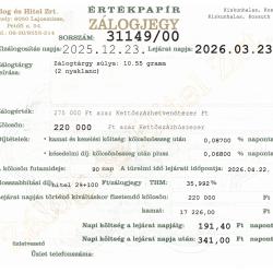 K-31149 sz. zálogjegy