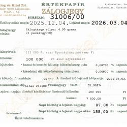 K-31006 sz. zálogjegy