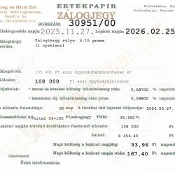 K-30951 sz. zálogjegy