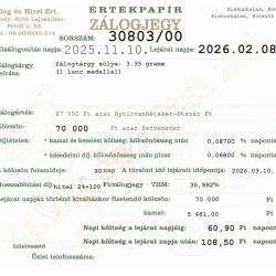 K-30803 sz. zálogjegy