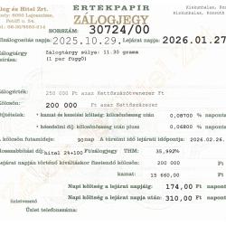 K-30724 sz. zálogjegy