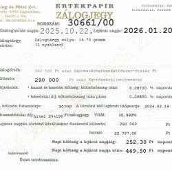 K-30661 sz. zálogjegy