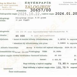 K-30657 sz. zálogjegy