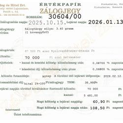 K-30604 sz. zálogjegy