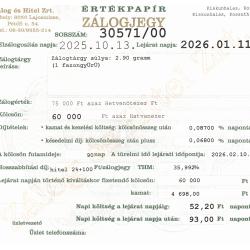 K-30571 sz. zálogjegy