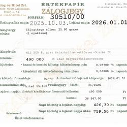 K-30510 sz. zálogjegy
