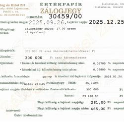 K-30459 sz. zálogjegy