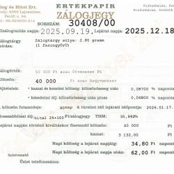 K-30408 sz. zálogjegy
