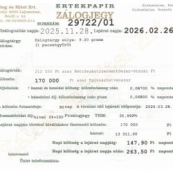 K-29722 sz. zálogjegy