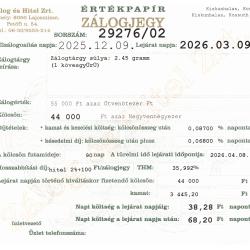 K-29276 sz. zálogjegy