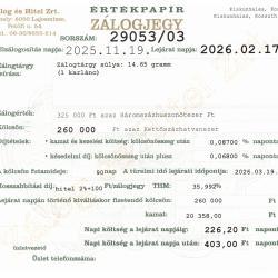 K-29053 sz. zálogjegy
