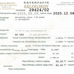 K-28424 sz. zálogjegy