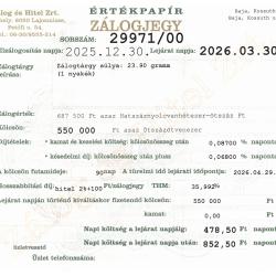 B-29971 sz. zálogjegy