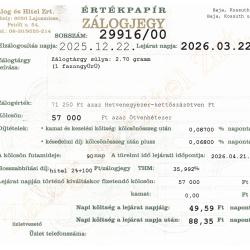B-29916 sz. zálogjegy