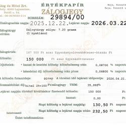 B-29894 sz. zálogjegy