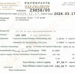 B-29858 sz. zálogjegy