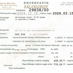 B-29838 sz. zálogjegy