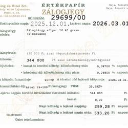 B-29699 sz. zálogjegy