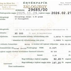 B-29685 sz. zálogjegy