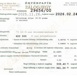 B-29656 sz. zálogjegy