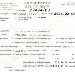 B-29494 sz. zálogjegy